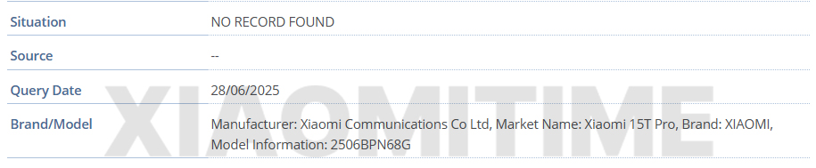 Xiaomi 15T Pro IMEI